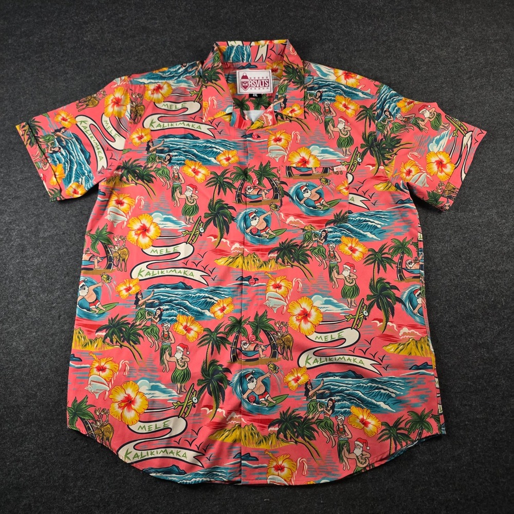 RSVLTS Pink Mele Kalikimaka Hawaiian Shirt AOP Surfing Santa Hula Men's 2XL